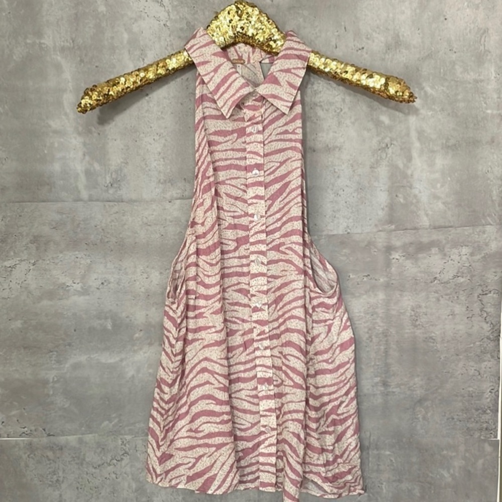 Free People Pink Zebra Print Button Down Tank Top